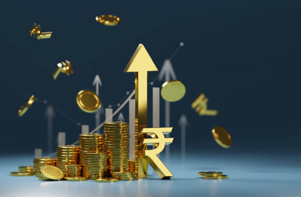 3d-rendering-indian-rupee-sign-indian-rupee-sign-and-golden-coin-with-arrow-pointing-upwards