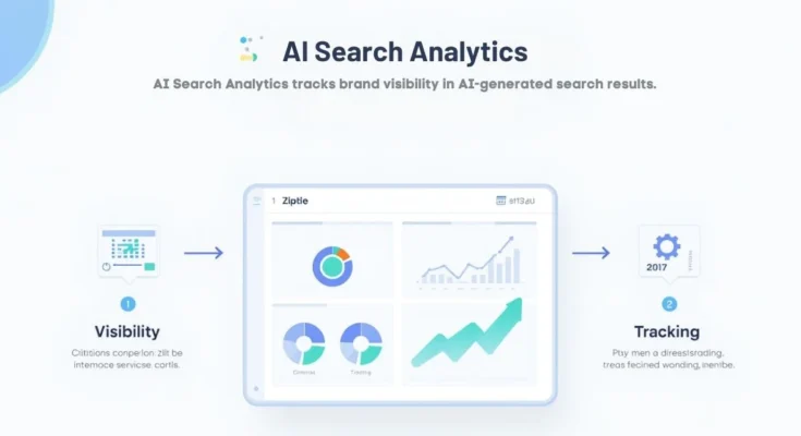 Ziptie AI Search Analytics infographic showing AI visibility tracking, citations, and competitor analysis