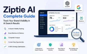 Ziptie AI search analytics dashboard displayed on laptop in modern office workspace