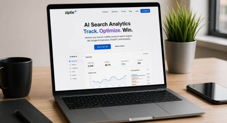 Ziptie AI showing AI search visibility tracking for ChatGPT and Google AI Overview results