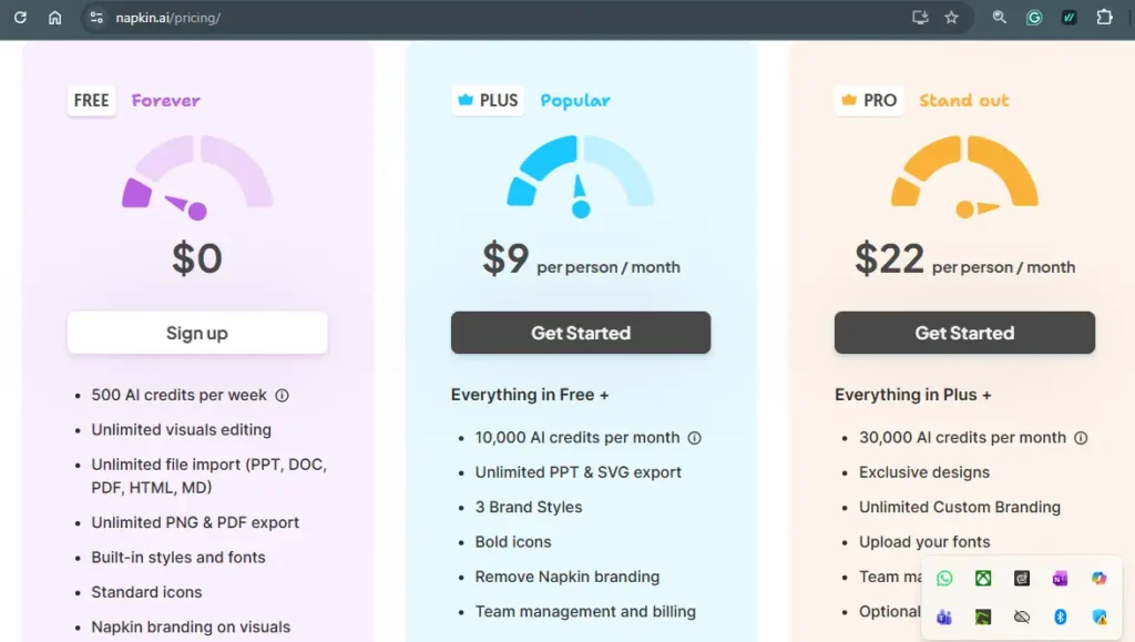 Napkin AI pricing plans comparison